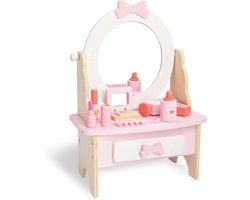 Roze houten kaptafel met spiegel - make-up tafel - 1 stuk - roze - hout