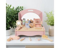 Roze houten kaptafel - opvouwbaar - 14 accessoires