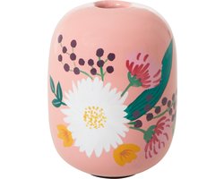Roze kandelaar metaal met bloemen