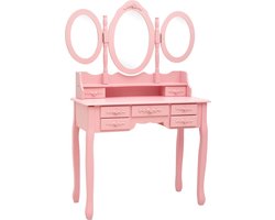 Roze kaptafel met kruk en drievoudige spiegel Kaptafel - Roze Kaptafel - Dressingtafel - Spiegel - Makeup Tafel