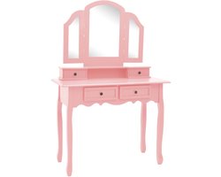 Roze Kaptafelset met Kruk en Spiegels 100x40x146 cm Kaptafel - Victoriaanse Kaptafel - Roze Kaptafel - Make-up Tafel - Dressing Table