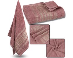 Roze Katoenen Handdoek met Gouden Borduurwerk, Handdoek 48x100 cm