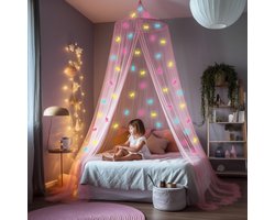 Roze Klamboe met Glow in the Dark Eenhoorns - Hemelbed voor Kinderkamer of Volwassenen - Eenhoorn Sluier, Hemeltje en Bedtent - Baby Muggennet Bedhemel Decoratie