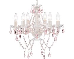 Roze Kristal Kroonluchter 6-Lichts Kaars Lustre voor Meisjes Slaapkamer