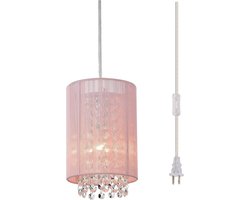 Roze Kristallen Hanglamp met Stekker voor Meisjes Slaapkamer