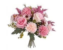 Roze kunstbloemen boeket rozen en gemengde bloemen kunstbloemen decoratie voor interieur vaas tafel bruiloft bloemstuk