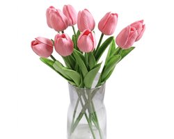 Roze kunstbloemen tulpen set van 7 stuks kunstbloemen decoratie voor vaas tafel interieur bruiloft bloemstuk