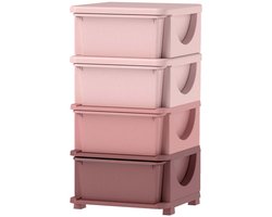 Roze Kunststof Opbergkast 37 x 37 x 76 cm, Kast met 4 Laden voor Speelgoed en Kleding, Zit- en Opbergmeubel met Afgeronde Hoeken, Multifunctionele Kinderkast voor Kinderkamer, Speelkamer en Woonkamer, Tot 10 kg per Lade