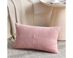 Roze Kussenhoezen 40 x 60 cm van Corduroy met Kruispatroon - Zachte en Decoratieve Hoes voor Bank en Slaapkamer