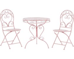 Roze Metalen Bistroset voor Balkon en Terras - Ronde Tafel en 2 Stoelen