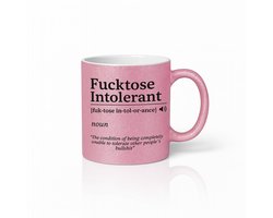 Roze Mok – “Fucktose Intolerant” Woordenboek-Style Design – Grappige Sarcastische Koffiebeker voor Werk & Attitude Fans – 330ml Keramische Mok