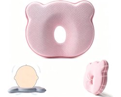 Roze ondersteuningskussen voor baby's, zacht en knus kussen met schattige cartoonbeer, ademende beddenset voor zuigelingen