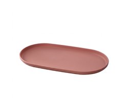 Roze ovale platte schaal 30 x 16,5 cm – Kunststof serveerschaal en dienblad – Langwerpig serveer bord met verhoogde rand voor snacks, hapjes, fruit, ontbijt en bijgerechten