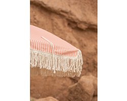 Roze parasol met franjes Ø180 cm - witte strepen - kantelbaar - UV-beschermend - inclusief hoes