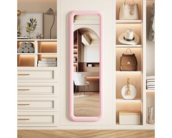 Roze rechthoekige wandspiegel 160x50 cm - Grote passpiegel met zacht fluwelen frame, moderne decoratieve spiegel voor slaapkamer en kleedkamer