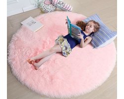 Roze rond vloerkleed van 1,2 x 1,2 m voor de slaapkamer van een meisje, zacht rond vloerkleed voor de kinderkamer