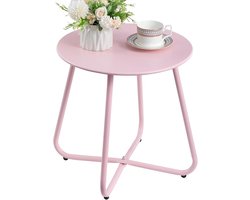 Roze ronde bijzettafel outdoor - Metalen design voor balkon/terras - Weerbestendig