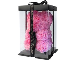 Roze Rozen Beer 25 cm + 75 rozenblaadjes - in Luxe verpakking -Rose Bear - Teddy Beer - Roze - Romantisch Cadeau - Valentijn - Cadeau voor haar