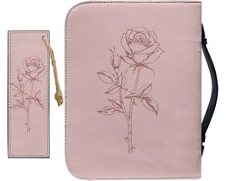 Roze Rozen Lederen Bijbel Cover met Bladwijzer voor Kerk - Bijbel Case Grote Waterdichte Tas - Draagboek Cover Rits Beschermende Draagtas - Christelijke Geschenken Vrouwen Mannen Art
