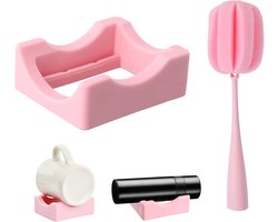 Roze Siliconen Bekerhouder met Borstel voor Handwerk, Stabile Houder voor Glazen en Kopjes