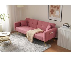 Roze Slaapbank met Opbergruimte en Verstelbare Hoek - Zachte Lamswol Stof