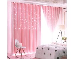 Roze Sterren Blackout Gordijnen voor Kinderkamer | Dubbele Laag Aesthetic Raamdecoratie | 132x160 cm