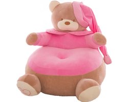 Roze teddybeer kinderzitje - Stoel voor kinderen - Poef - Zacht - Pluche - Cadeau - Teddy - Kinderstoeltje