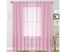 Roze transparante gordijnen, 213 cm lang, tweedelige set, lichtdoorlatende effen stof, lichtgewicht en ademend, geschikt voor woonkamer, slaapkamer en badkamer. Gordijnen met roede, elk paneel is 107 cm breed en 213 cm lang.