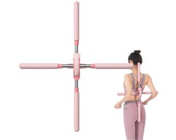 Roze Yoga stick, een hulpmiddel voor het stretchen van de houding, een uitschuifbare houdingscorrector en een stick voor het corrigeren van een gebogen rug.