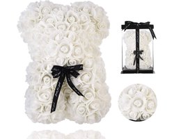 Rozen beer - Flower bear - Bloemen beer - Rose bear  - 25 CM- Wit
