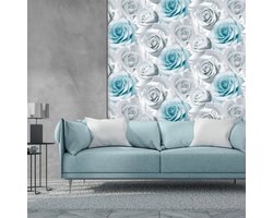 Rozen behang blauw glitter j28721