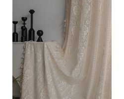 Rozen gehaakte gordijnen - lichtdoorlatende landelijke opengewerkte gordijnen - geschikt voor landelijke woonkamer, balkon, slaapkamer en erker - stangmodel - beige