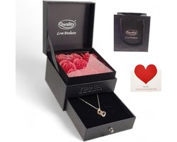 Rozen in Luxe Giftbox mét Ketting - Valentijn - Moederdag - Valentijns Cadeau voor vriendin moeder haar – Qwality