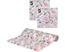 Rozen op tafel, set van papieren tafelloper (4,8 m x 33 cm op rol) en 40 papieren servetjes (33 x 33 cm)
