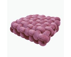 Rozenkwarts Velvet Sierkussen – Geweven Knot Kussen – Luxe Fluweel Decoratiekussen – Vierkant Design voor Bank en Slaapkamer