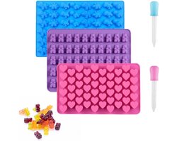 Rubber Bear Mould - 3 Stukken Rubber Beren - Herbruikbare Snoep Tray Mould - Snoep Moulds - Silicone Moulds - DIY Gummy Bears - IJsblokjes Moulds met 2 Droppers