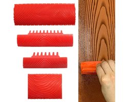 Rubber schildergereedschap voor wanddecoratie, 4-delige set met houtnerfdesign, ideaal voor creatief schilderen en knutselen