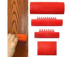 Rubber schildergereedschap voor wanddecoratie - structuurrol set, houtnerf patroon, 4 stuks, rood