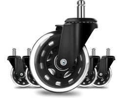 Rubber Wielen Vervanging - Set van 5 Stuks voor Kantoorstoel - Geschikt voor Hardhout, Tapijt en Tegelvloeren met Stille Rol - Duurzame Caster Wielen.