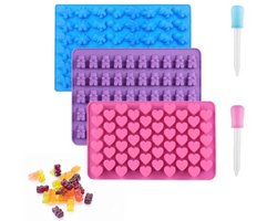 Rubberen beertjesvorm, 3 stuks rubberen beertjes, herbruikbare snoepbakvorm, snoepvormen, snoepvormen, siliconen vormen, doe-het-zelf gummibeertjes, ijsblokjesvormen met 2 druppelaars