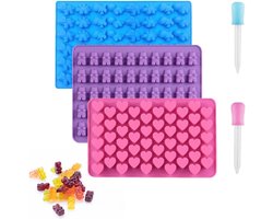 Rubberen beertjesvorm, 3 stuks rubberen beertjes, herbruikbare snoepbakvorm, snoepvormen, snoepvormen, siliconen vormen, doe-het-zelf gummibeertjes, ijsblokjesvormen met 2 druppelaars