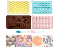 Rubberen beertjesvorm, 4 stuks, siliconen chocoladevormen, bonbonvormen, siliconen vorm, hart, snoepvormen, ijsblokjesvormen, snoepvorm met 2 pipetten