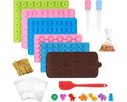 Rubberen beertjesvorm, 6 stuks, siliconen snoepvormen, met 2 pipetten, hondenkoekjes, bakvorm, siliconen vorm, ijsblokjesvorm, hart, voor snoep, gelei, chocolade