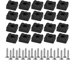 Rubberen buffers voor meubels - Elastische voetjes - Bescherming tegen krassen - Zwart - Vierkante kussens - Met schroef - Voor tafel kast bureau banken - 22 x 22 x 8 mm - 20 stuks.