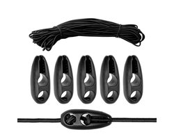 rubberen spannerset, 5-delig, 600 x Ø 4 mm koord met bijpassende koordclips, in zwart, bagagebanden voor waarschuwingsbord Italië, Spanje, Portugal, vastzetband, fietsdrager, caravan,