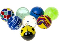 Rubberen Stuiterballen 100 STUKS - Party bag fillers voor kinderen - Verjaardagsspeelgoed voor kinderen - Meerkleurig met verschillende ontwerpen.