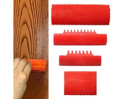 Rubberen Verftools voor Wanddecoratie, Houtnerf Effect, DIY Muurdecoraties, 4 Stuks, Creatieve Klussen