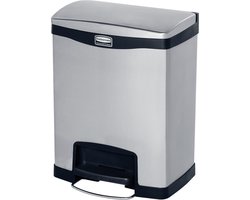 Rubbermaid - Slim Jim Step On container Front Step recycling RVS 30 liter - Stainless steel - mat RVS, zwart - Prullenbak