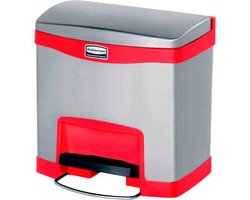 Rubbermaid - Slim Jim Step On container Front Step RVS 15 liter - Stainless steel - mat RVS, rood - Prullenbak