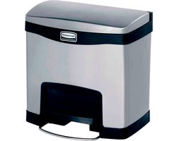 Rubbermaid - Slim Jim Step On container Front Step RVS 15 liter - Stainless steel - mat RVS, zwart - Prullenbak